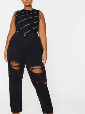 Prettylittlething Plus Washed Black Distressed...