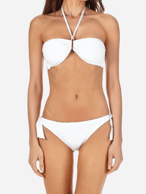 Feery Bandeau Neck Tie Bikini Top - Blanc White