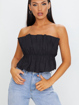 Black Cotton Ruffle Bandeau Top