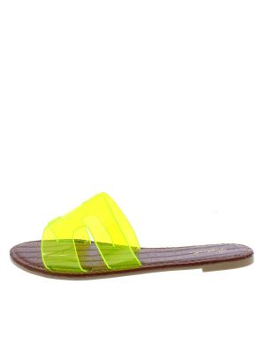 Athena1534 Yellow Lucite Cut Out Open Toe Slide Sandal