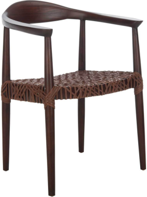 Justin Leather Woven Accent Chair Walnut/brown