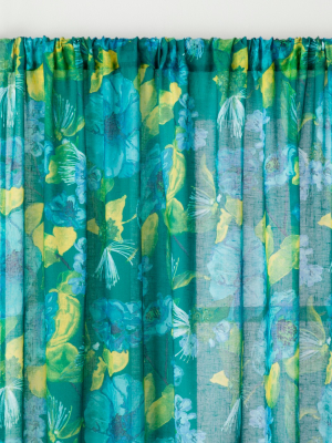 Indochic Floral Sheer Curtain Panel Bluff Green - Opalhouse™