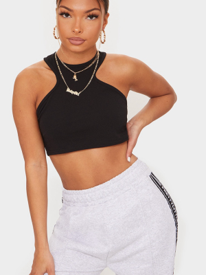 Black Crepe Racer Neck Crop Top