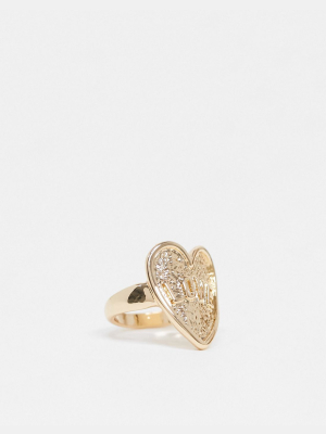 Asos Design Ring With Love Heart In Gold Tone