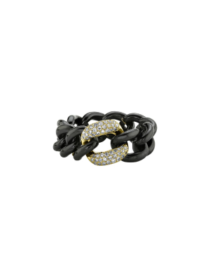 Essential Black Ceramic & Diamond Link Ring - Yellow Gold