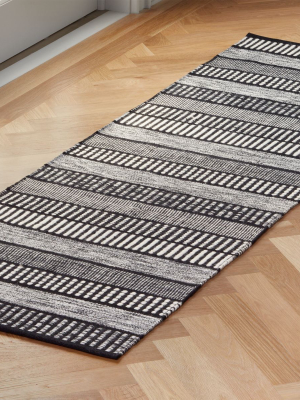 Sloane Handloom Black And White Striped Runner 2.5'x8'