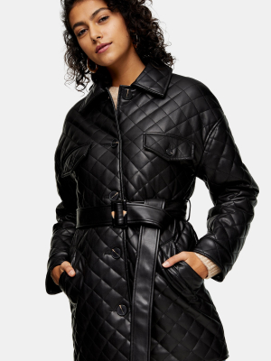 Black Pu Quilted Shacket