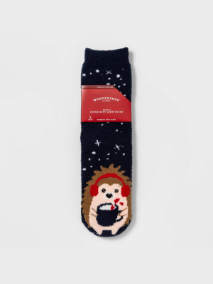 Women's Hedgehog Cozy Crew Socks With Gift Card Holder - Wondershop™ Navy 4-10