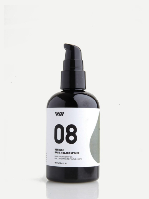08 Moisturizing Body Oil: Basil + Black Spruce