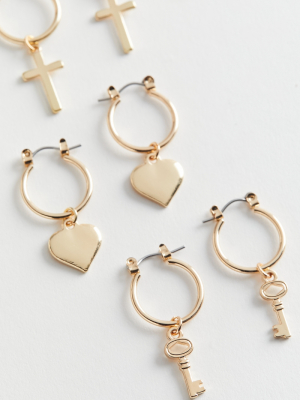 Key To Your Heart Charm Hoop Earring Set