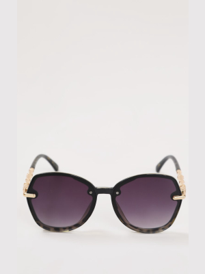 Black Faded Lense Bamboo Side Detail Sunglasses