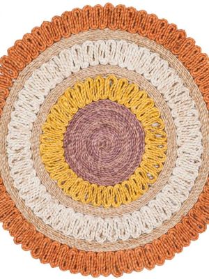 Natural Fiber Orange/multi Round Rug