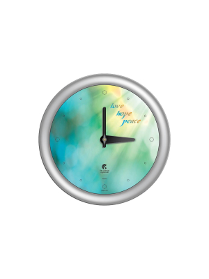 14" X 1.8" Peace Love Hope Quartz Movement Decorative Wall Clock Silver Frame - By Chicago Lighthouse