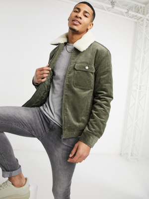 Topman Corduroy Harrington In Khaki