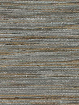 Metallic Taupe & Slate Grasscloth Wallpaper