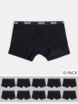 Asos Design 10 Pack Trunk In Black With Branded Waistband Save