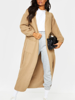 Camel Balloon Sleeve Maxi Pocket Front Coat