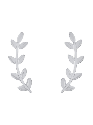 Sterling Silver High Polished Leaf Ear Fan Earrings