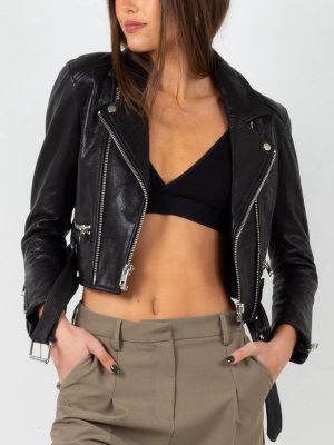 Iben Cropped Leather Jacket - Black