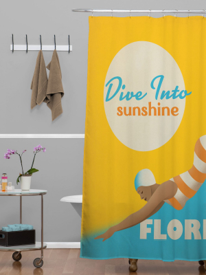 Dive Florida Shower Curtain Yellow/blue - Deny Designs