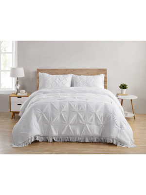 King Aria Tassel Soft Wash Pintuck Comforter Set White - Vcny Home