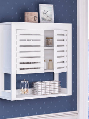 Slatted Double Door Wall Mounted Cabinet With Open Shelf White - Riverridge Home