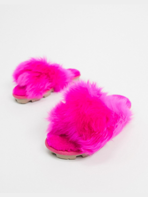 Ugg Fuzzalicious Flatform Slippers In Hot Pink
