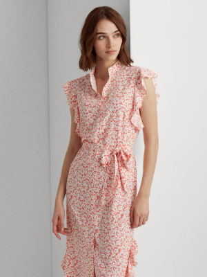 Floral Ruffled Crepe Dress