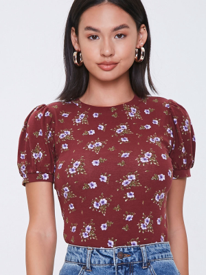 Floral Print Puff-sleeve Top