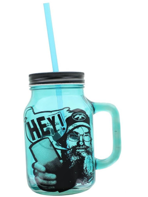 Just Funky Duck Commander Si Hey 16oz Blue Mason Jar Mug W/ Straw