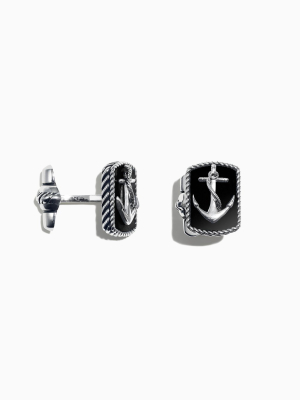 Effy Men's Sterling Silver Onyx Anchor Cufflinks, 9.85 Tcw