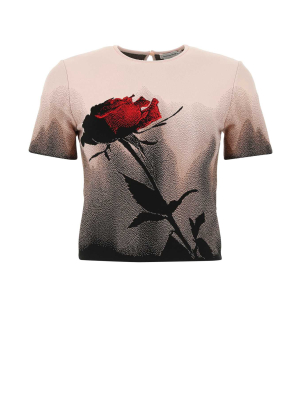 Alexander Mcqueen Rose Printed Cropped T-shirt