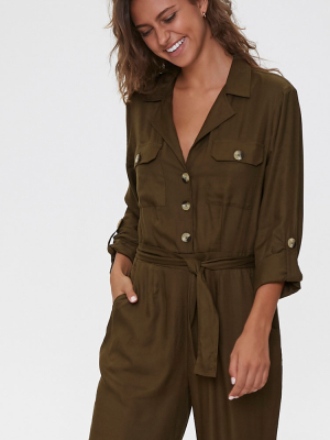 Tie-waist Button-front Jumpsuit