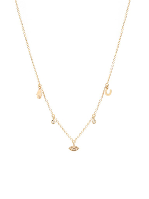 14k Itty Bitty Luck And Protection Dangling Diamond Necklace