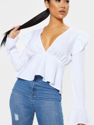 Petite White Frill Detail Flare Sleeve Blouse