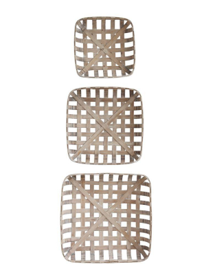 Set Of 3 Square Wood Baskets