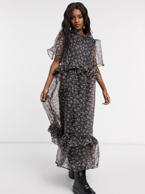 Sister Jane Maxi Dress With Ruffle Detail In Floral Organza