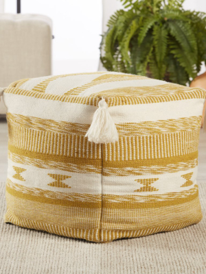 Tedik Indoor/outdoor Tribal Pouf In Gold & White