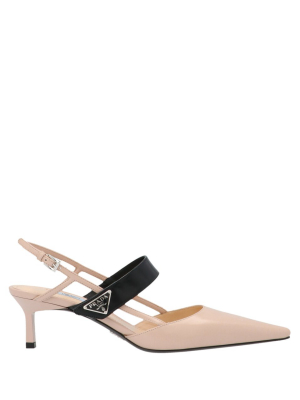 Prada Logo Plaque Slingback Pumps