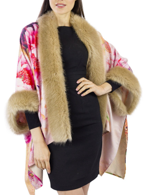 Jessica Mcclintock Floral So Soft Kimono With Faux Mink