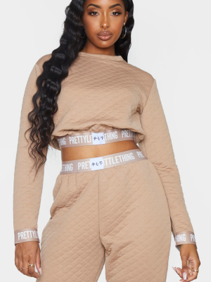 Prettylittlething Mocha Tape Hem Waffle Crop...