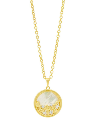 Fleur Bloom Mother Of Pearl Round Pendant Necklace