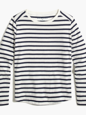 Girls' Long-sleeve Striped Tee With Shirttail Hem