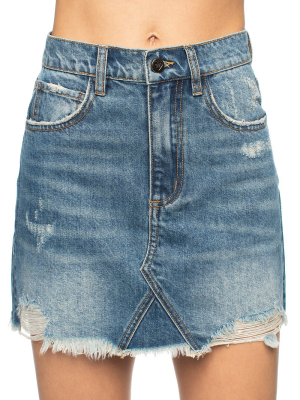 Buddylove Sharon Distressed Denim Mini Skirt - Medium Wash