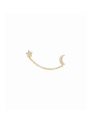 Pade Vavra 14k Yellow Gold Diamond Star And Moon Stud Chain
