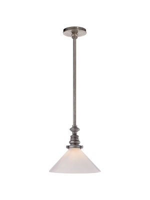 Boston Pendant In Antique Nickel With White Glass Slant Shade