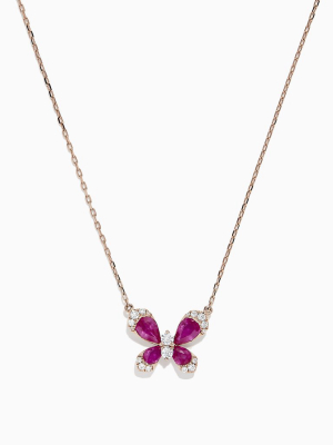 Effy Nature 14k Rose Gold Ruby And Diamond Butterfly Necklace, 1.62 Tcw