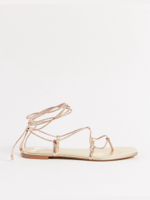 Stradivarius Lace Up Sandal In Gold