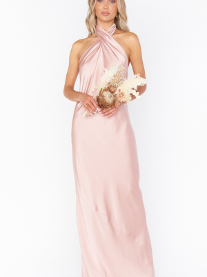 Jasmine Halter Maxi Dress ~ Rose Gold Luxe Satin