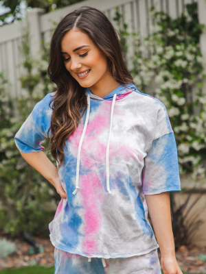 Tie Dye Hooded Tee - Blue Pink